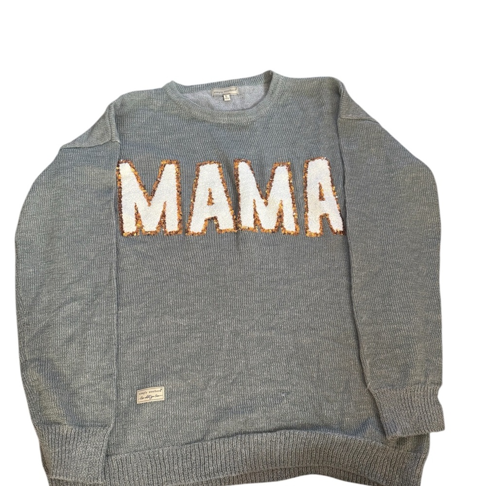 Simply Southern Gray Crewneck Sweater with 'MAMA' Design